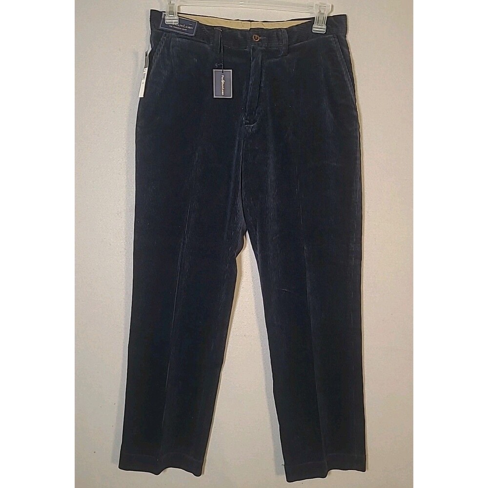 NWT Polo Ralph Lauren Corduroy Pants Mens 32x30 Navy Blue Pleated Preston Pant
